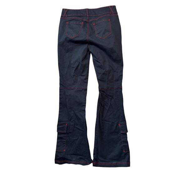 HOT TOPIC Tripp NYC Womans Jeans/Pants, Black with Red stitching; Flare, Y2K - Picture 2 of 10